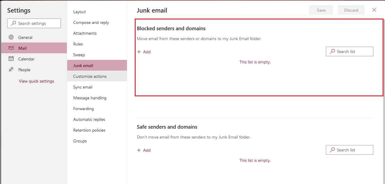 windows 10 inbox app marking senders