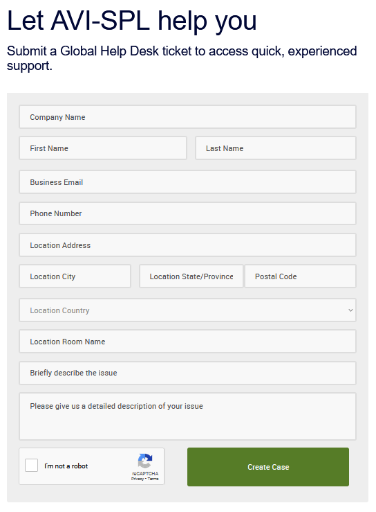 AVI-SPL Submit a Help Desk Ticket Form