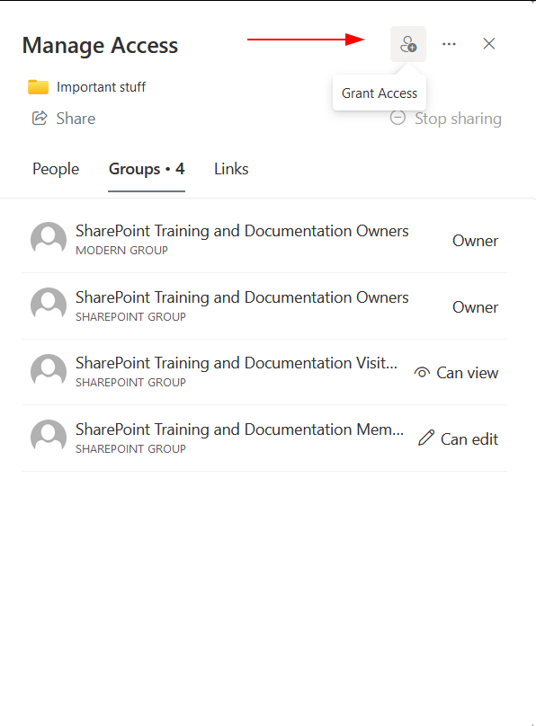 Manage access settings for a folder with an arrow pointing to a button for adding a new user.