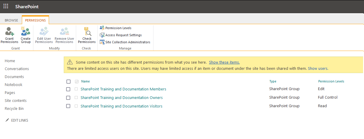 A picture of the advanced permissions settings page.