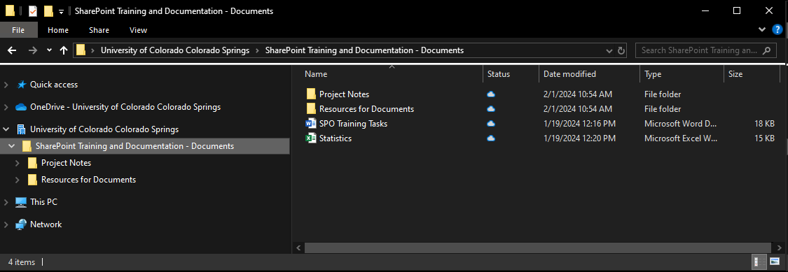 A File Explorer window open showing the synchronization of a SharePoint site.